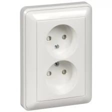 Розетка SCHNEIDER ELECTRIC 2-м СП W59 16А IP20 без заземл. защ. шторки, белый, RS16-254-18